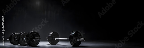 Gym weights under strong dramatic lighting, 3D rendering of gym weights