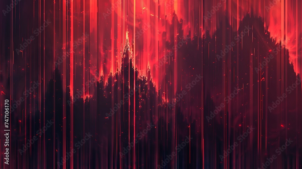 An abstract background with vertical striped gradients in shades of red and black, resembling a volcanic eruption at night
