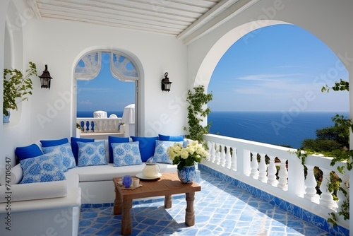 Arch Door Mediterranean Balcony Design: Blue and White Theme Inspirations