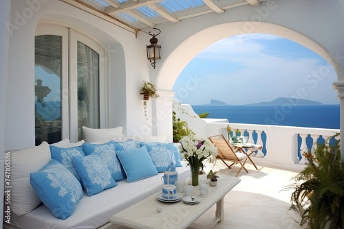 Blue-White Mediterranean Balcony Design: Arch Door Inspiration Theme