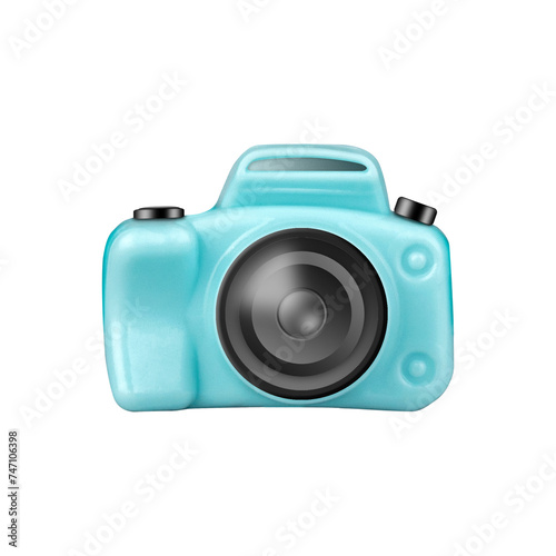 Blue plastic camera isolated on white background. Design