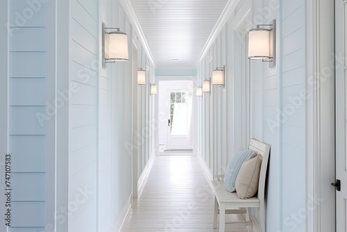 Minimalist Coastal Style Hallway Design Inspirations: Light Blue and White Combo