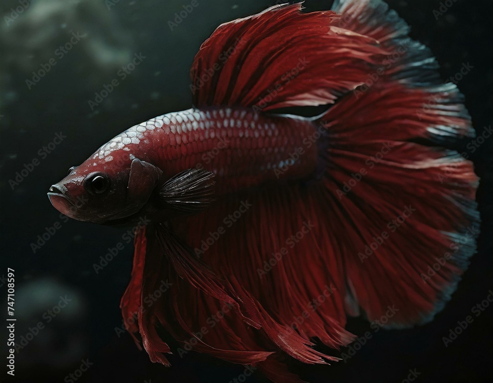 Close up of red betta fish black background