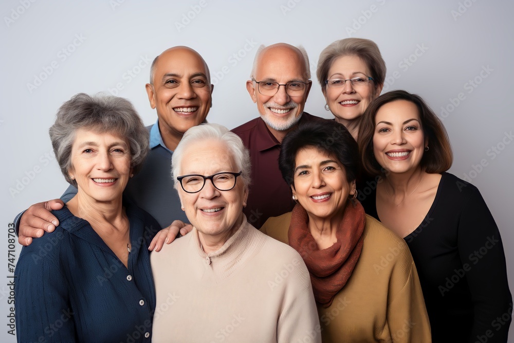 Senior multi ethnic large group of people looking at camera