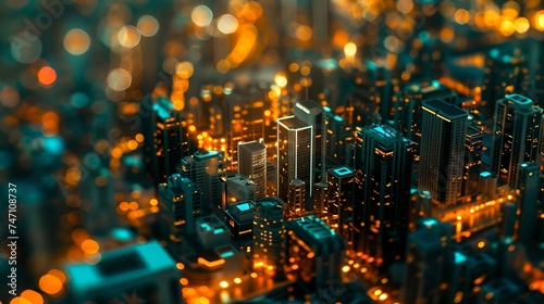 Futuristic cityscape with glowing skyscrapers in twilight. conceptual digital art. perfect for tech and fantasy themes. AI © Irina Ukrainets