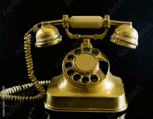 Close-up of an old fashioned gold phone against a black background