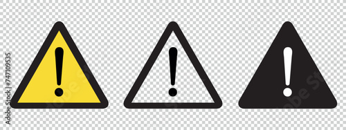 Warning Caution Danger Signs Set - Vector Illustrations Isolated On Transparent Background