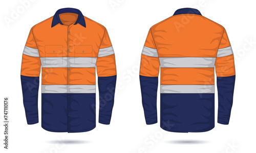 Two-color workwear mockup front and back view. Workwear uniform template
