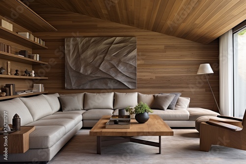 Wooden Ceiling and Textured Walls: Organic Texture Living Room Decor Ideas