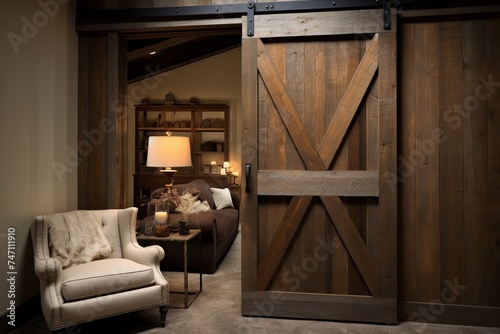 Barn Door Room: Rustic Art Deco Home Interiors Design © Michael