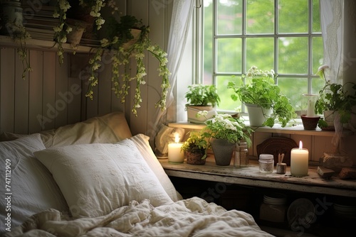 Green Plant Paradise: Shabby Chic Bedroom Inspirations for a Serene Feel
