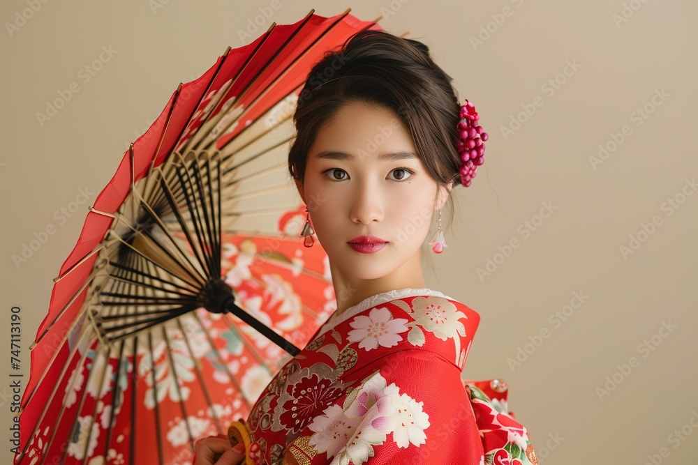 Fototapeta premium Cultural Charm: Portrait of a Young Japanese Geisha