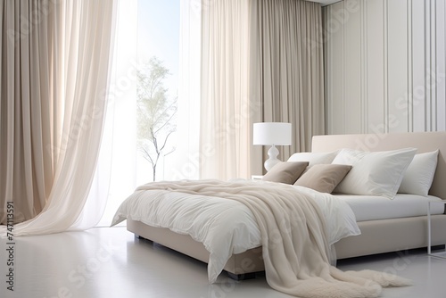 Sheer Curtain Bedroom Ideas: Minimalist Room with Big Window and Sheer Curtain Aesthetics