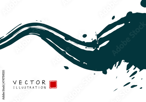 Abstract ink background. Chinese calligraphy art style, green paint stroke texture on white paper.