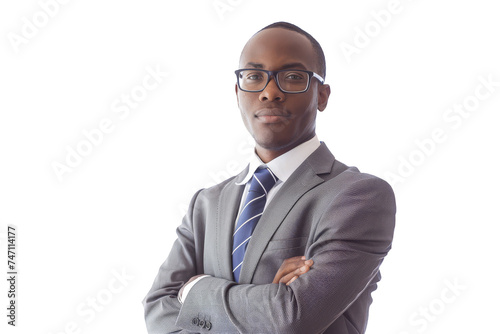 Confident Businessman in Suit with Glasses on White Background