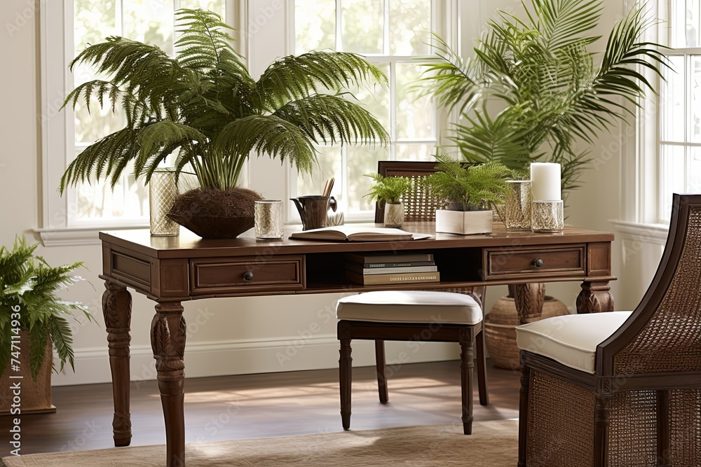 Fern-inspired Classic Elegance: Tropical Plant Home Office Decor Accents