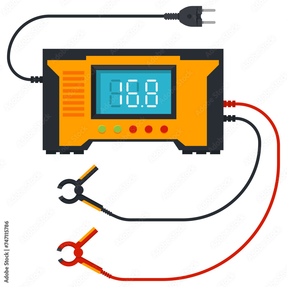 Automatic battery charger for car vector cartoon illustration isolated on a white background. Automatic battery charger for car vector cartoon illustration isolated on a white background.