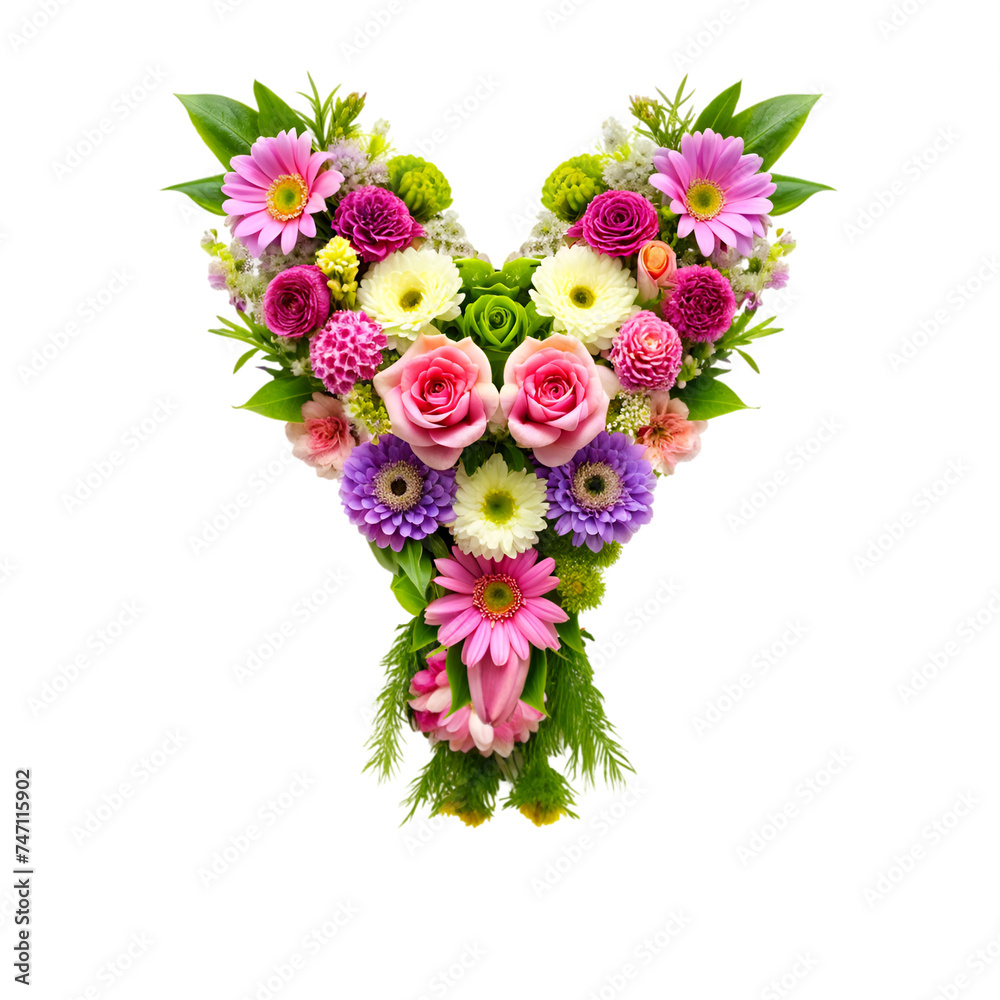 Obraz premium Floral Alphabet Letter Y, flowers bouquet isolated on transparent background