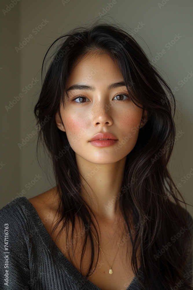 Timeless Elegance: Beautiful Korean Woman Embracing 90s Aesthetic, Isolated on Plain Background Timeless Elegance: Beautiful Korean Woman Embracing 90s Aesthetic, Isolated on Plain Background
