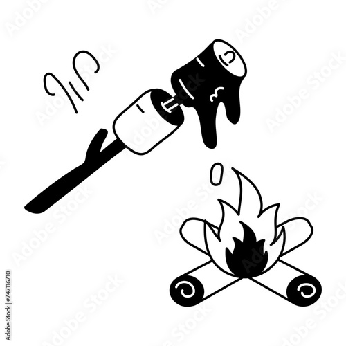 Premium glyph icon depicting roasting marshmallows 