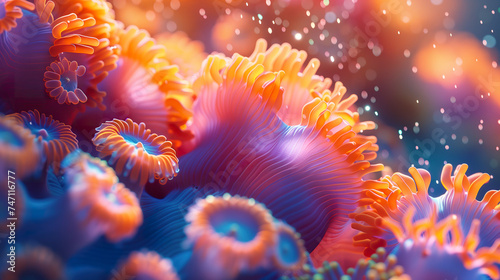 A dreamlike vista of coral polyps illuminated with a radiant, ethereal glow.  © Teeradej