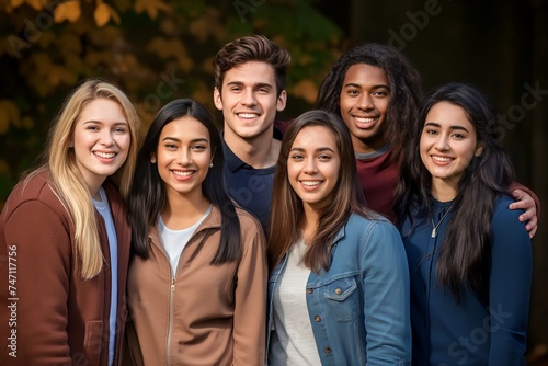 multi ethnic large group of people looking at camera