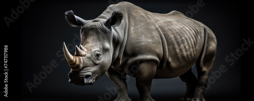 African huge rhino on black background