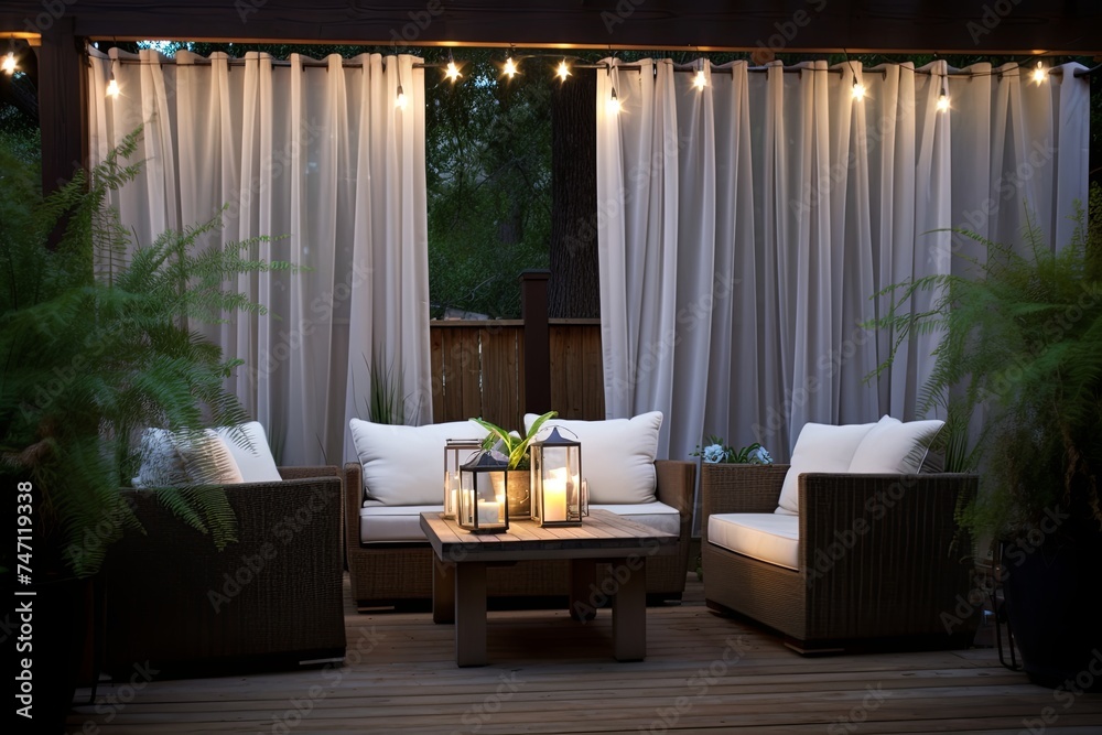 Obraz premium Zen-Inspired Patio Ideas: Wind Chime Sounds and Sheer Curtain Serenity
