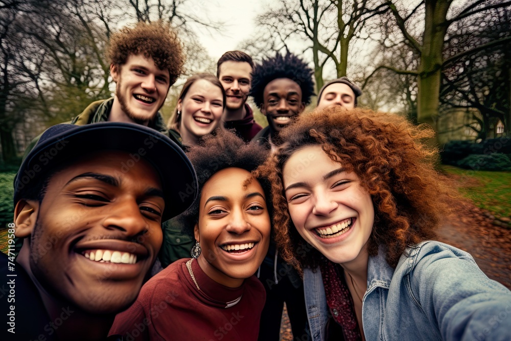 Selfie of friends in a park