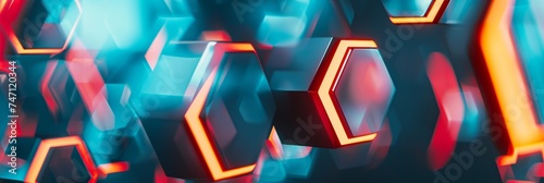 Luminous neon hexagons pattern shining brightly against a dark backdrop for a striking visual effect