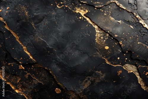 Golden details on dark grunge background. Shiny Golden Lines and cracks.