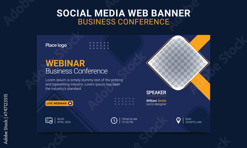 Webinar Business conference invitation concept modern horizontal web banner. Template for banner, web page development, banner, social media post design, web banner design.