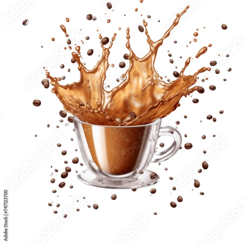 Coffee splash with coffee beans isolated on transparent background