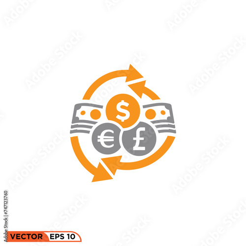 Currency turnover flat icon design vector graphic of template, sign and symbol 
