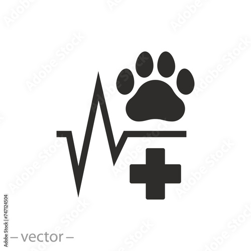 dog or cat pulse icon, animal cardio, veterinary clinic concept, pet health, flat symbol on white background - vector illustration eps10