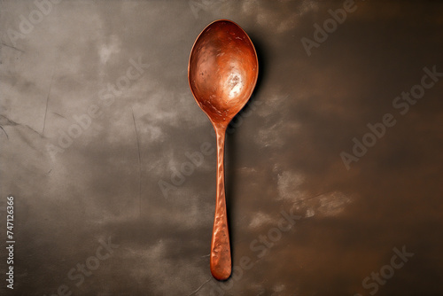 Rusty old metal spoon, top view