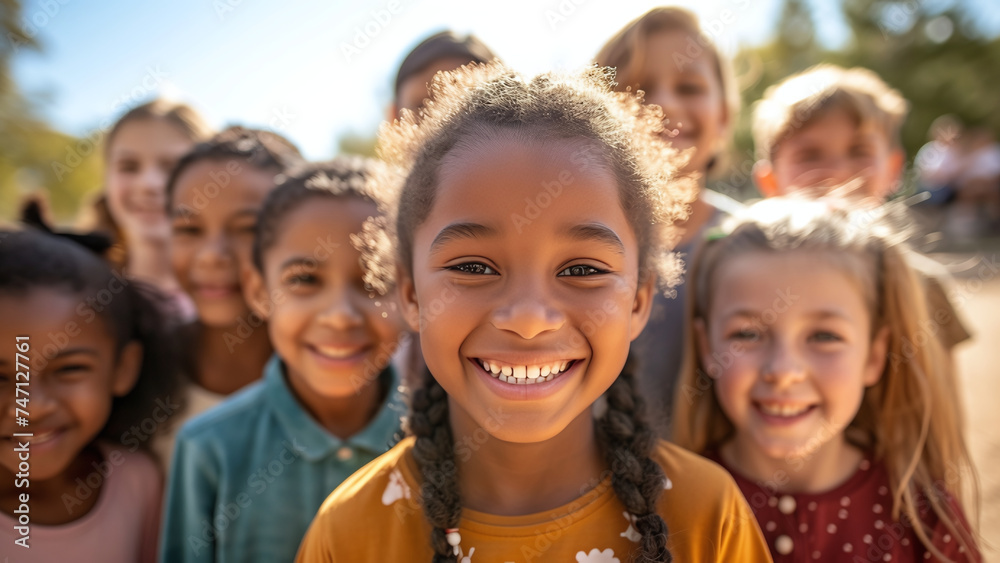 Celebrating Diversity: Cheerful Multiethnic Children Embrace Joy Outdoors