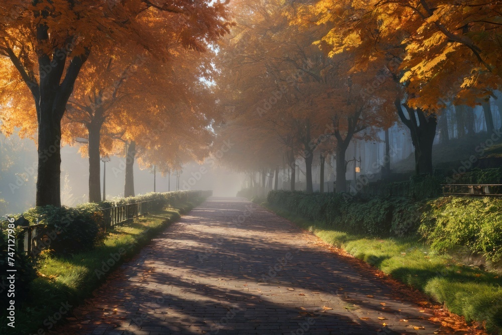 Naklejka premium Fall Foliage: Tranquil Pathway