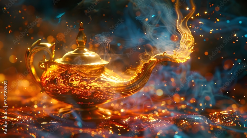 Magic Lamp with Swirling Colors and Smoke Abstract Fantasy Wallpaper - obrazy, fototapety, plakaty 