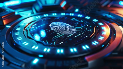 Advanced biometric system, detailed fingerprint analysis, high-tech security concept