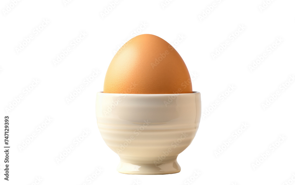 Egg in Ceramic Egg Cup. A brown egg is placed in a ceramic egg cup. The egg cup is positioned upright, holding the egg securely. Isolated on a Transparent Background PNG.