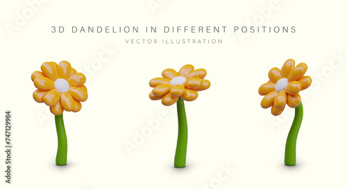 Yellow flower on green stem. Cute vector object in plasticine style