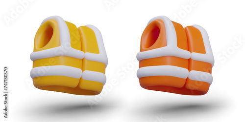 Set of realistic signal vests of different colors. Yellow and orange accessory for builder