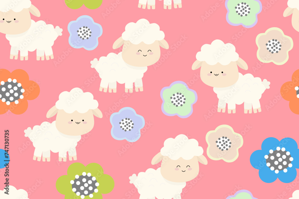 seamless pattern with sheep and flower seamless pattern with sheep and flower