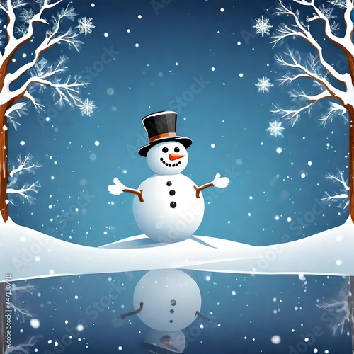 snowman with snowy tree © Jaweria