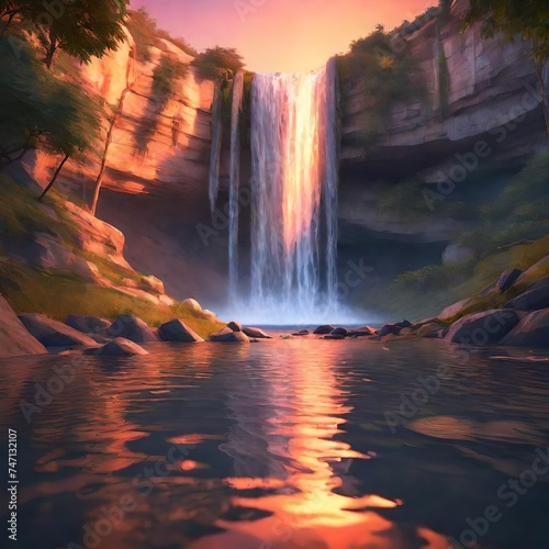 waterfall in the sunset in the hills