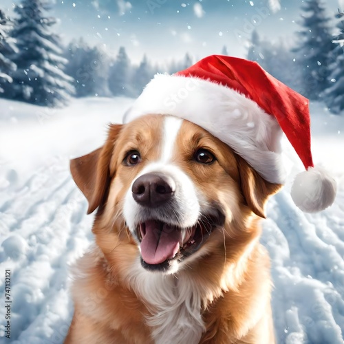 golden dog with santa hat