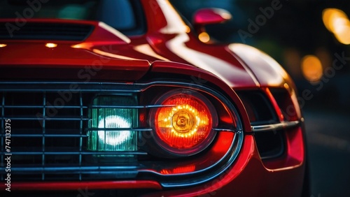 Rear lights on the car close up the headlight of a sports car