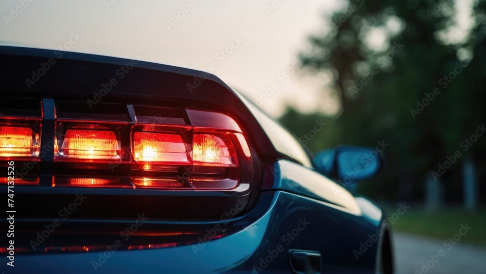 Rear lights on the car close up the headlight of a sports car Rear lights on the car close up the headlight of a sports car