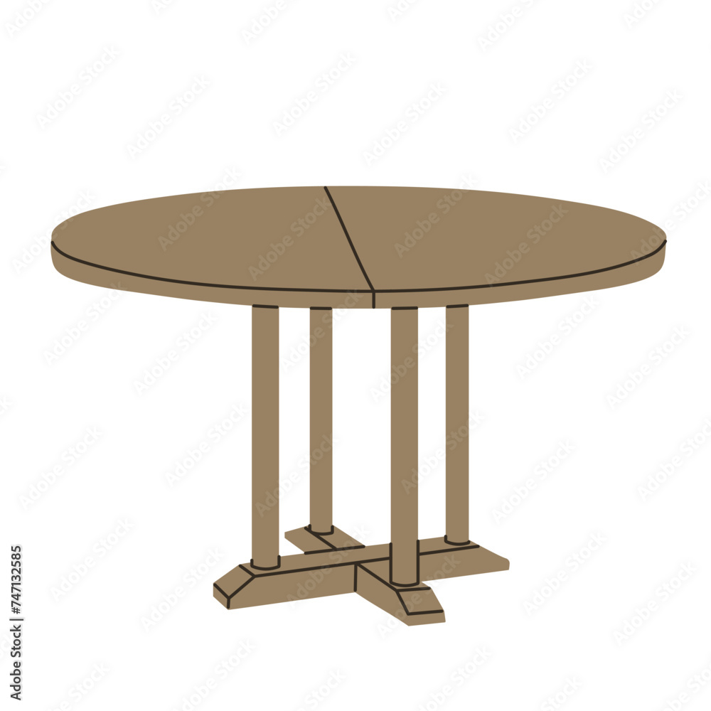 Image of an extendable single leg four post table, isolated vector Image of an extendable single leg four post table, isolated vector